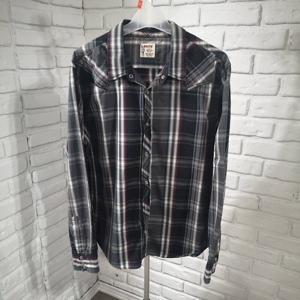Levi's Authentic Western Wear Men's Size XL Pearl Snap Front Plaid Shirt